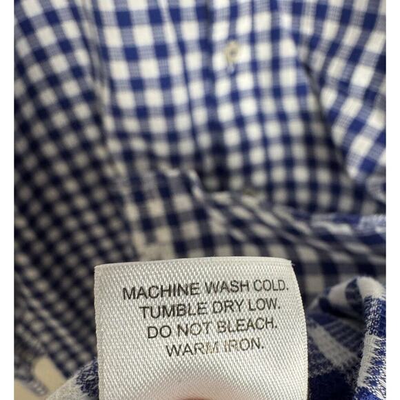 EUC Johnston Murphy Textured Cotton Dress Shirt Mens L Blue Check Plaid Button - Picture 5 of 11